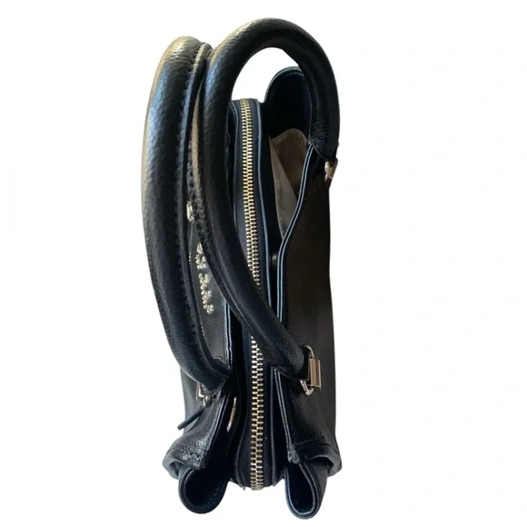 Guess Black Satchel with Gold Accents and Structured Design Handbag Purse Tote - Picture 5 of 14